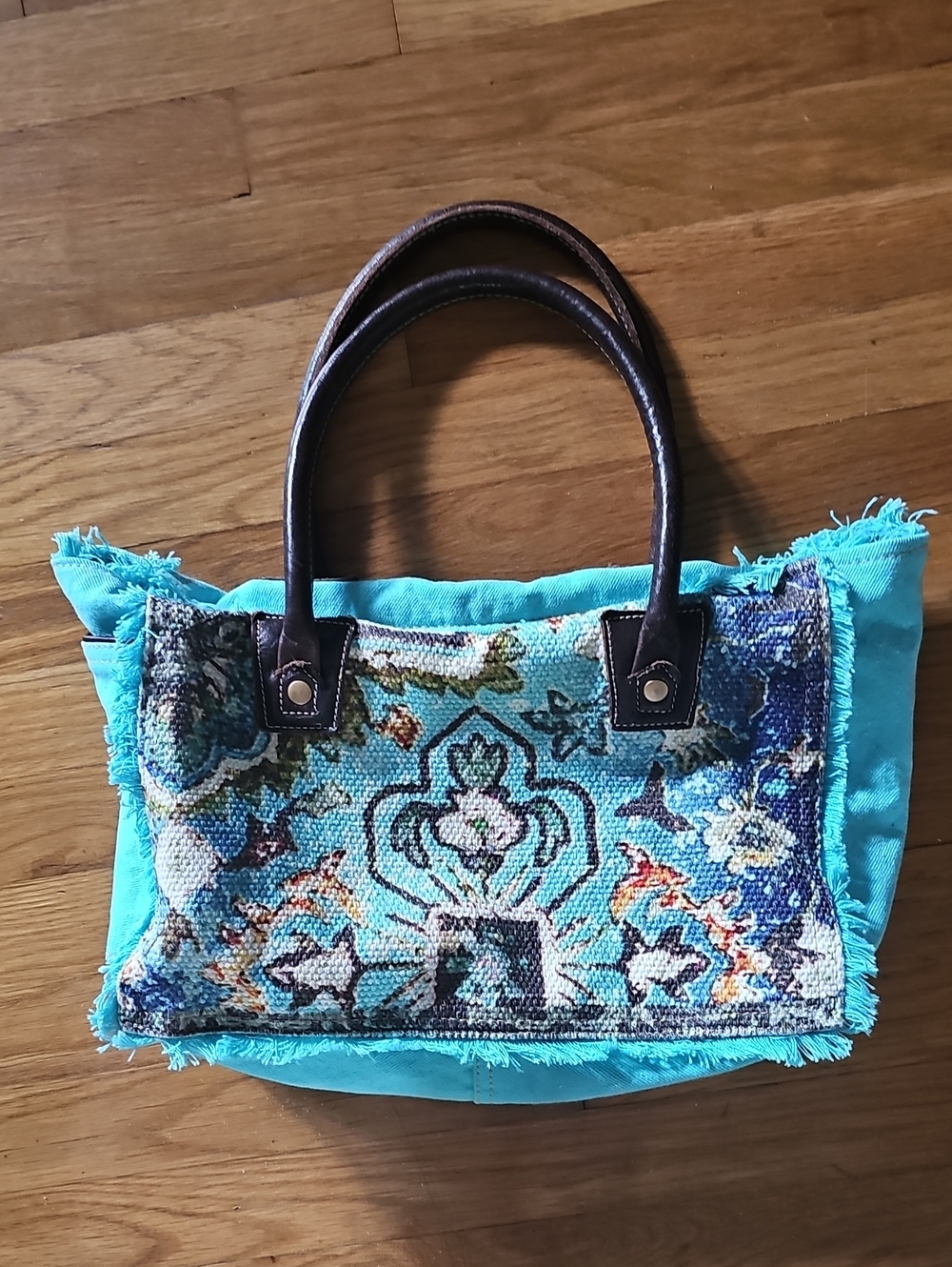Myra Bag Aqua Blue Denim Zippered Beachy Shoulder Bag